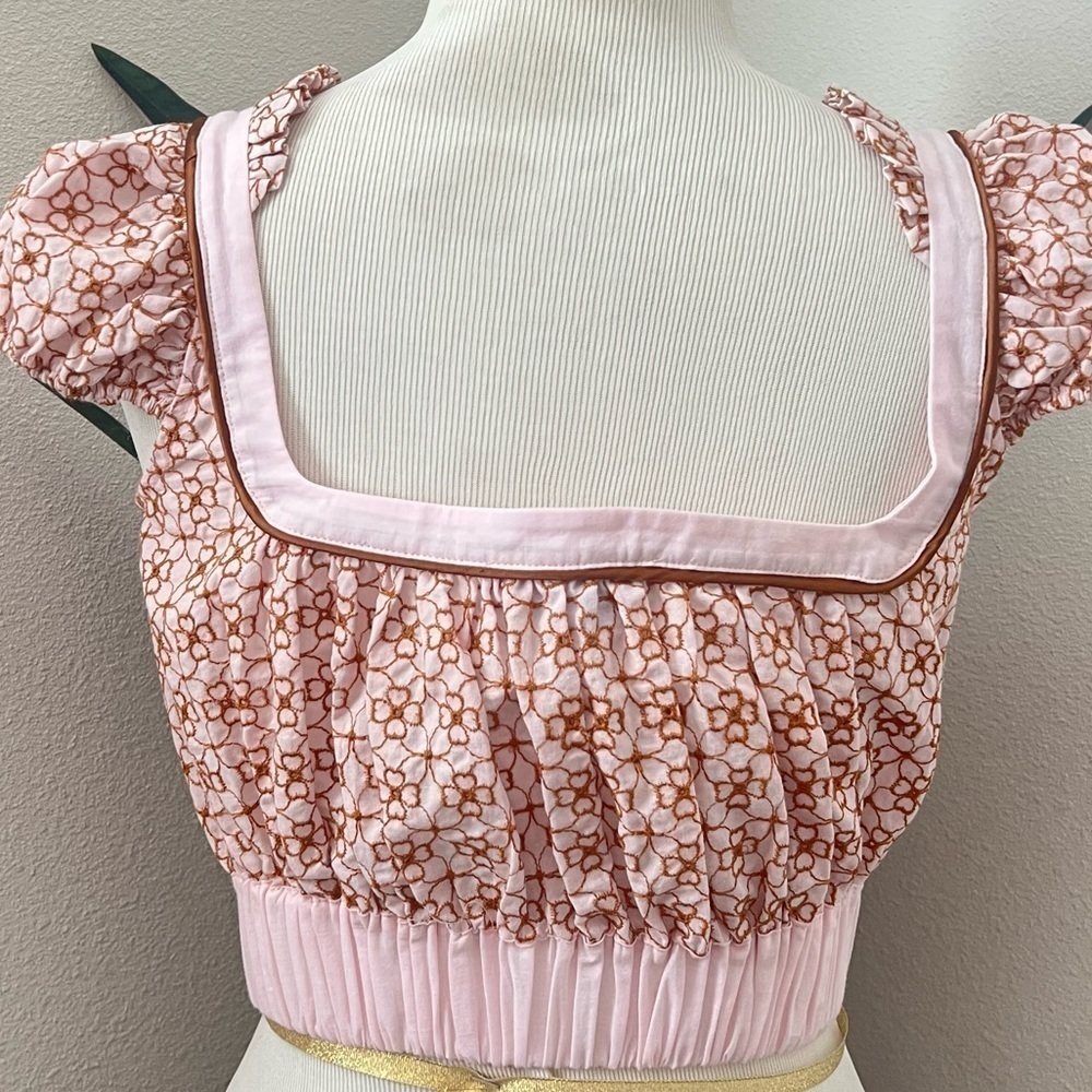 Nwt My Beachy Side Top Cropped Sweet Tart Cap Sleeve Light Pink Eyelet Milkmaid — image 7 of 7